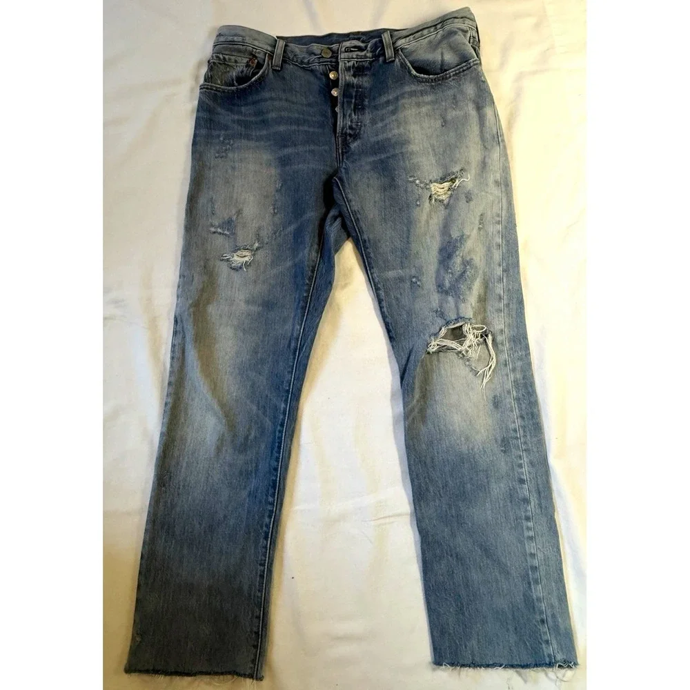 Levi's 501 Series Women's Light Wash Blue Distressed Grunge Jeans Button Fly